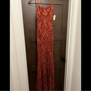 Long sequin formal dress — Rust colored — size XS